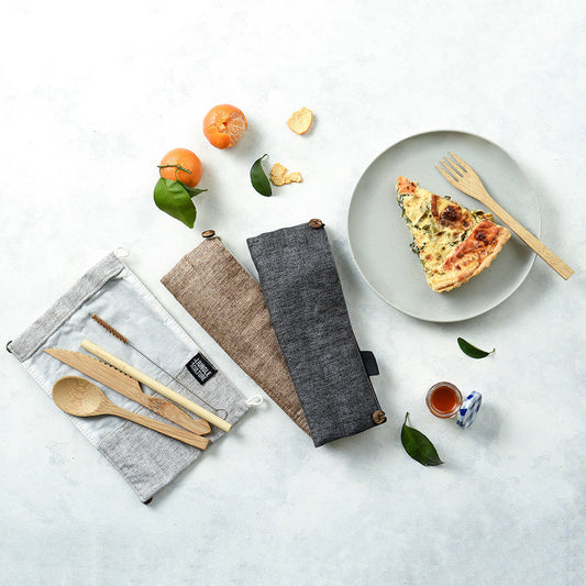 Zestaw sztućców bambusowych (brązowy pokrowiec)-1